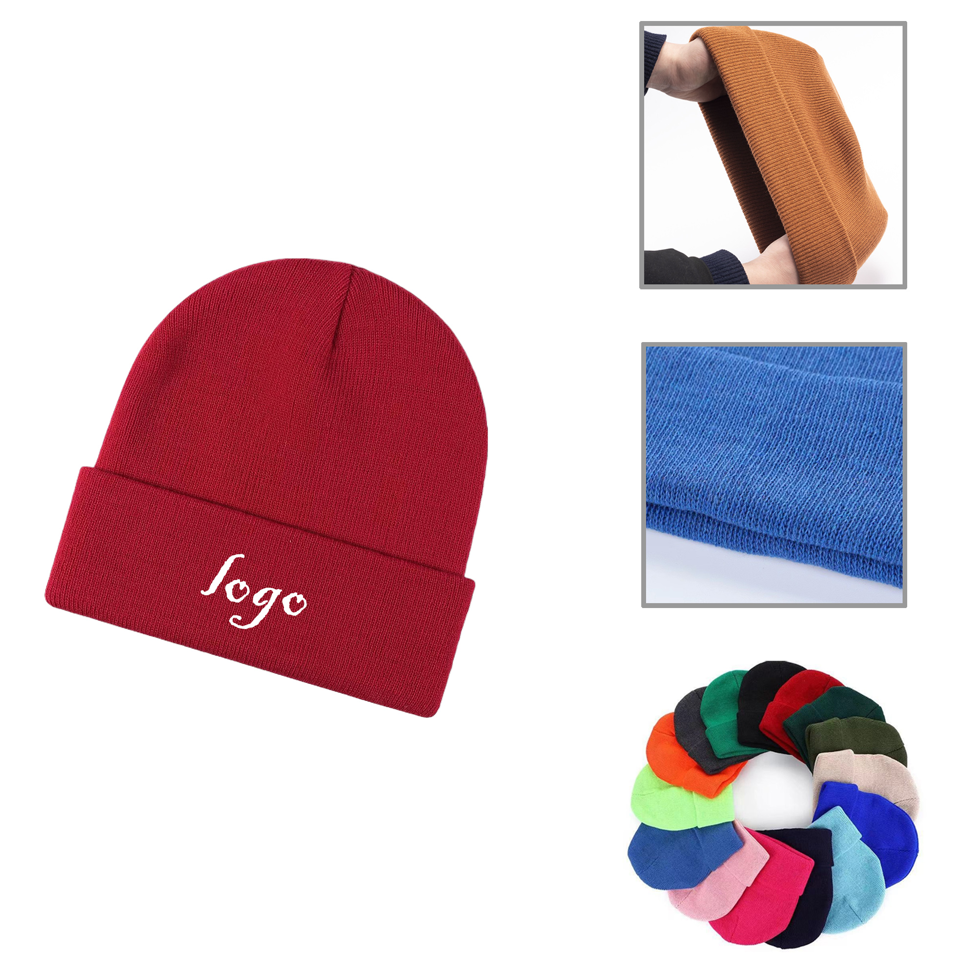 MOQ50 Embroidered Knit Ski Cap With Rolled Edge 2