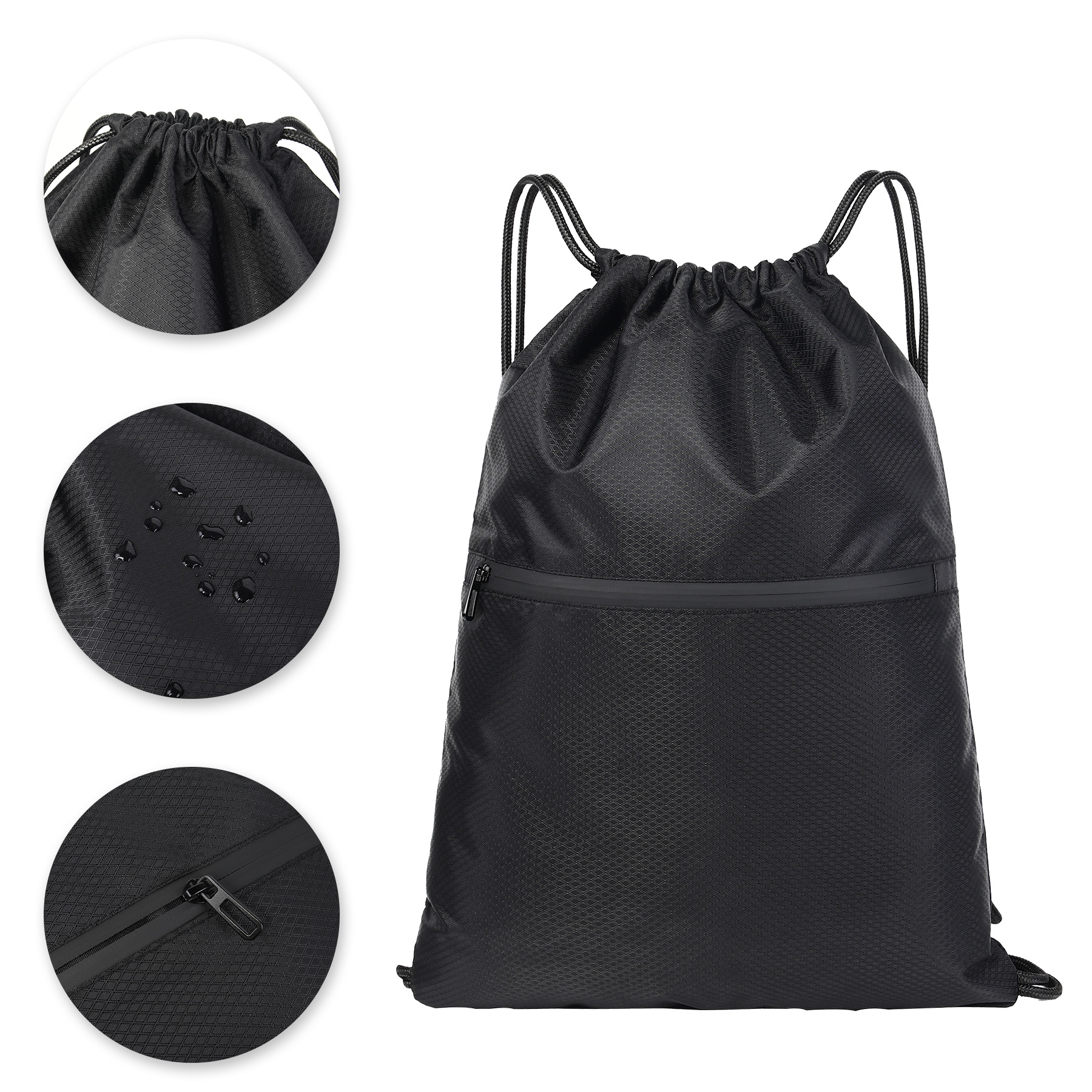 Waterproof Drawstring Gym Bag With Front Pocket 5