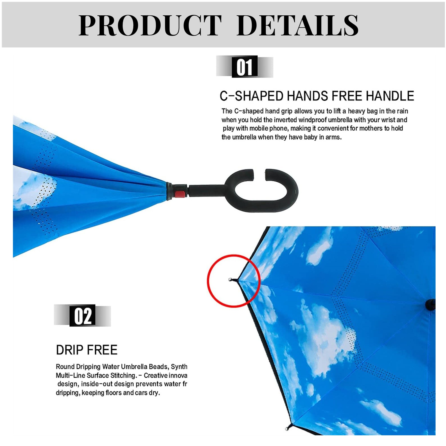 Inverted Reverse Upside Down Umbrella With C-Shaped Handle 1