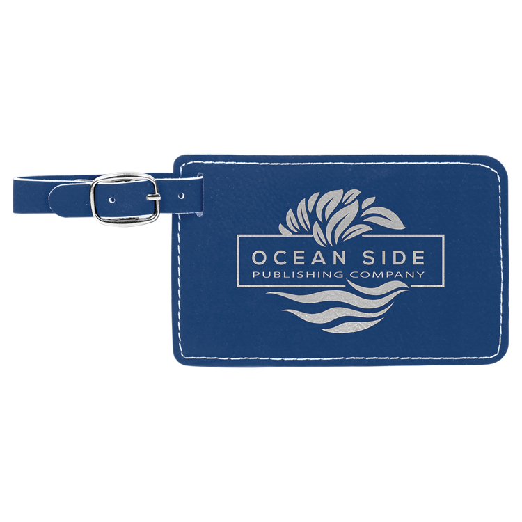 4 1/4" x 2 3/4" Blue/Silver Leatherette Luggage Tag 4