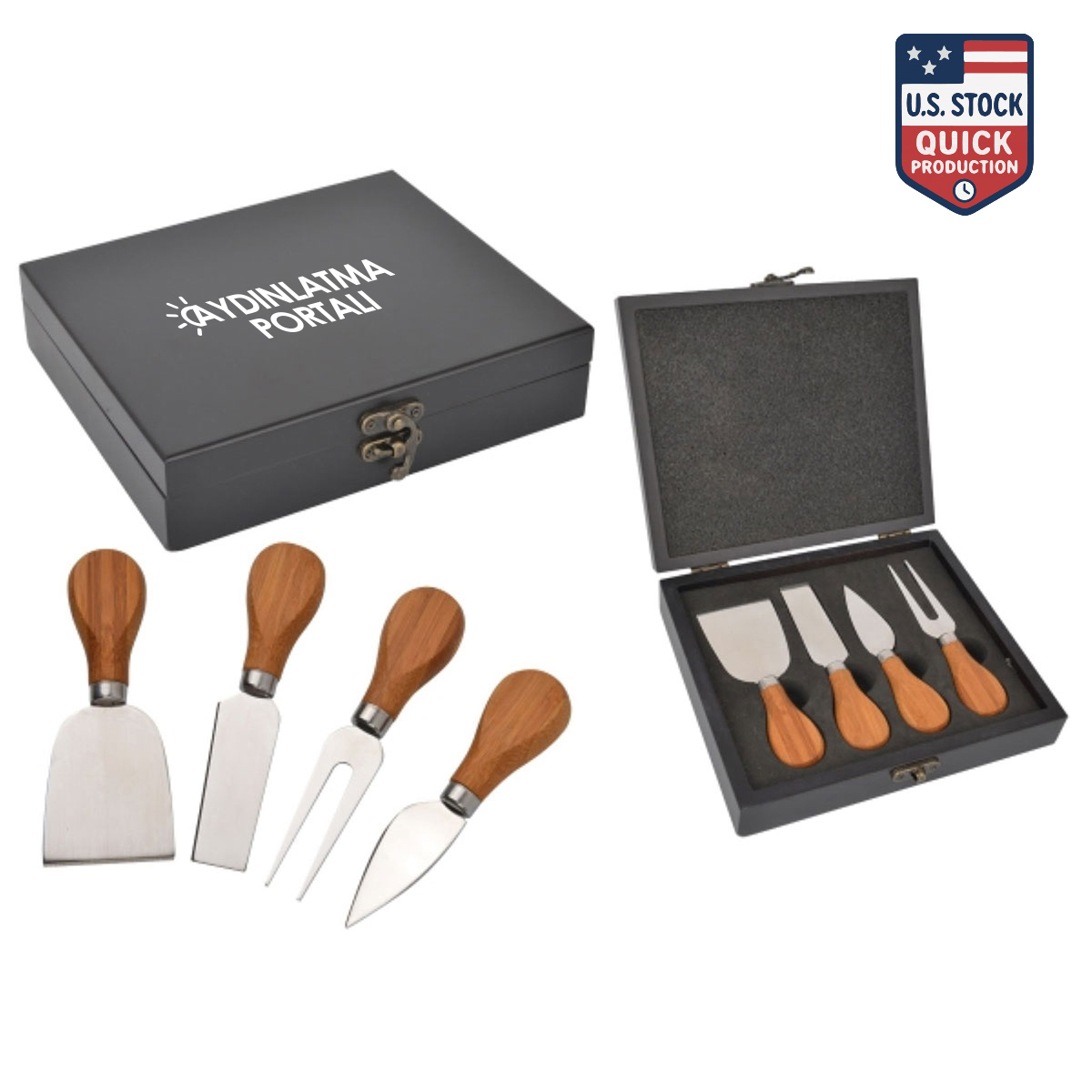 WineVault Gourmet four piece cheese knife set with wood case 3