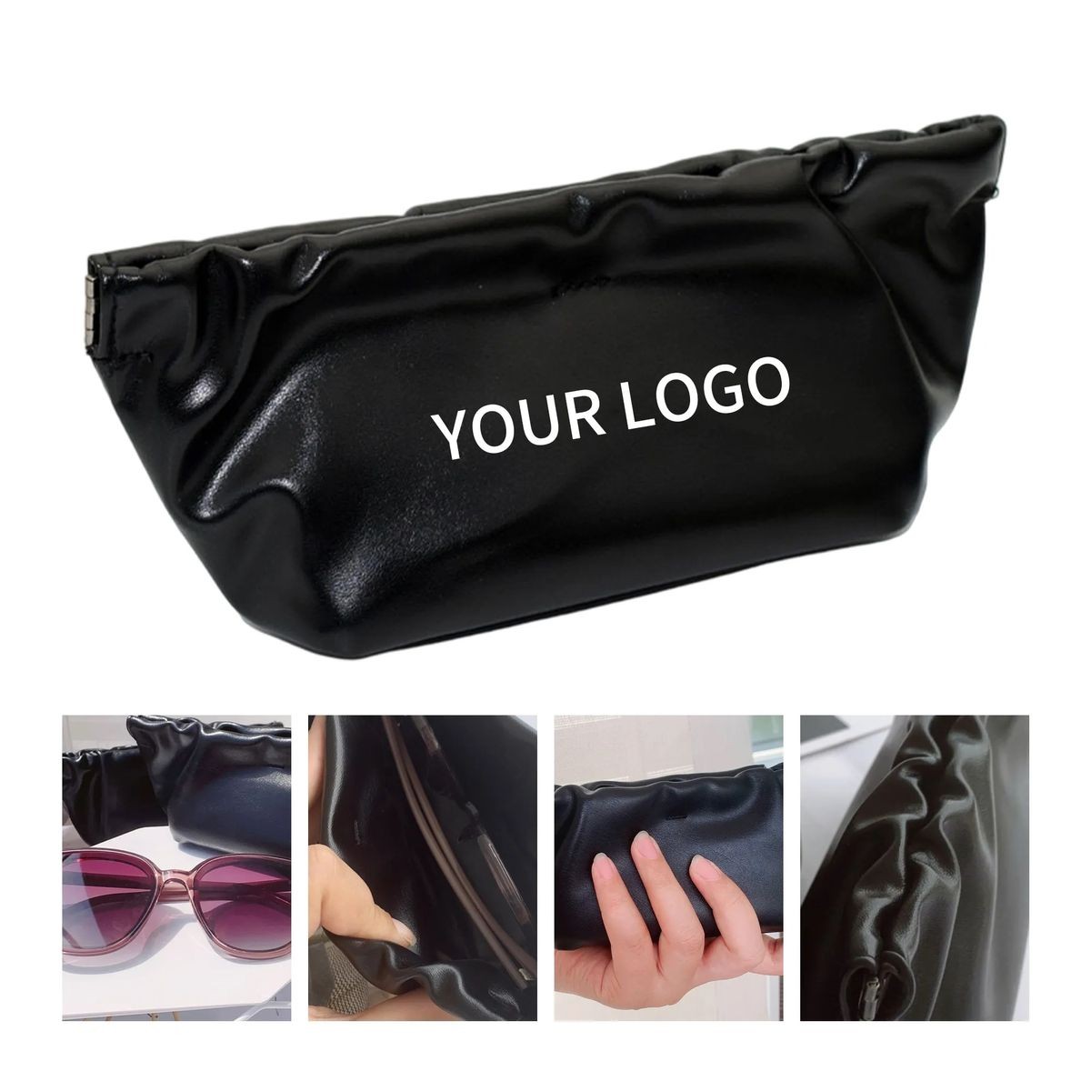 Leather sunglasses pouch, customizable with logo, ideal for eyewear protection during travel or dai 1
