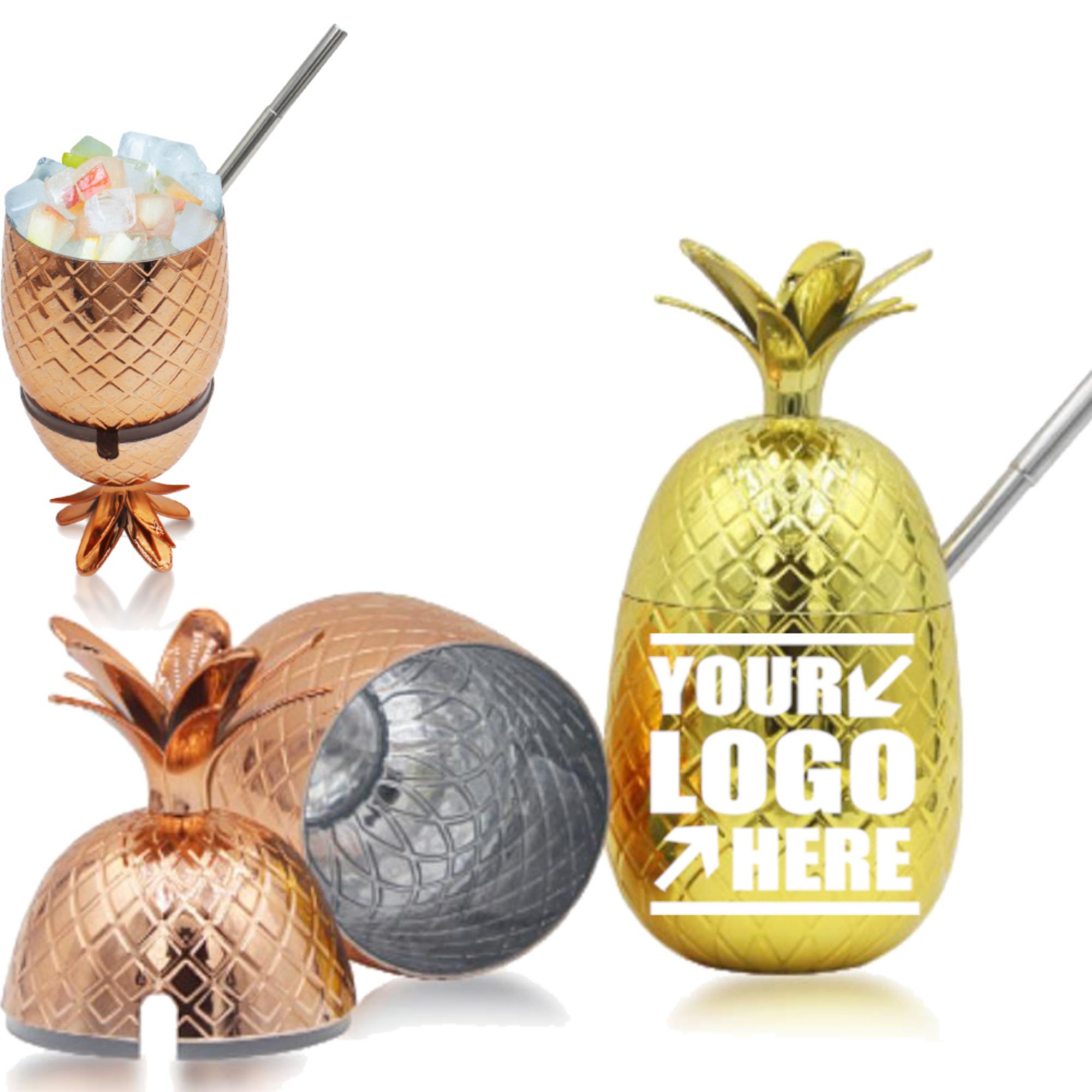 15 OZ Pineapple Cocktail Cups With Stainless Steel Straw 3