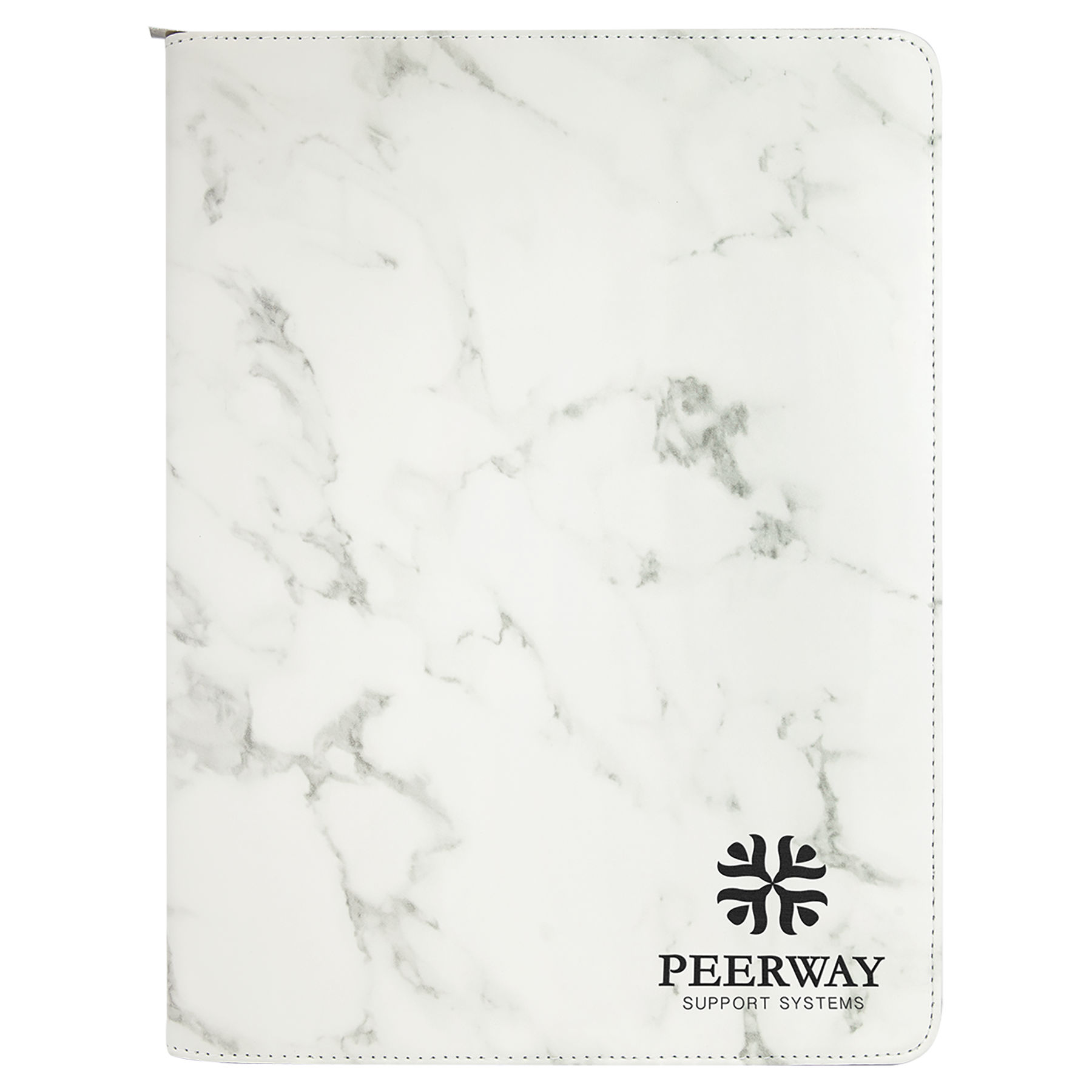 9 1/2" x 12" White Marble with Zipper Leatherette Portfolio with Notepad 1