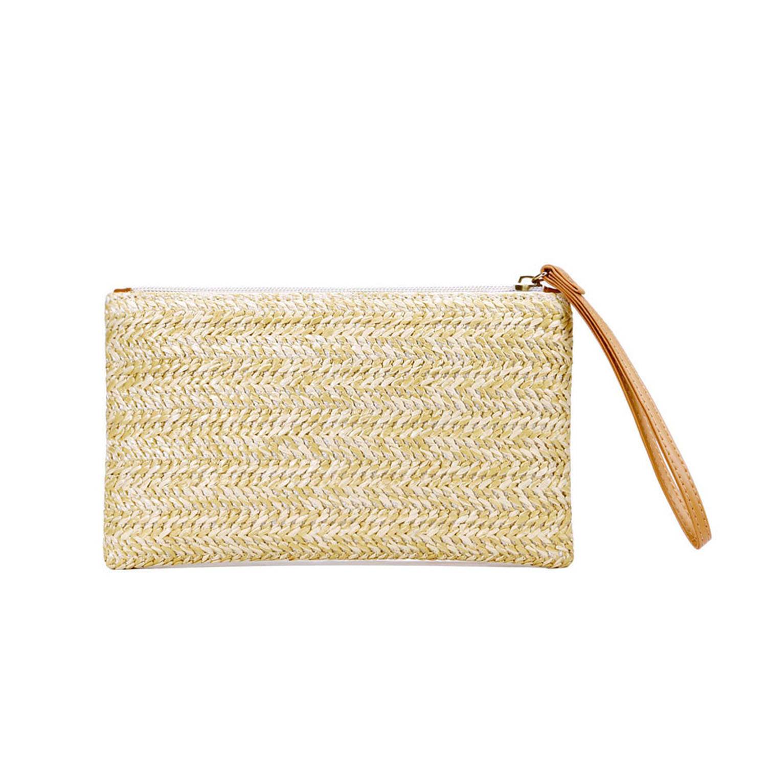 Women Stylish Portable Straw Handbag with Zipper 4