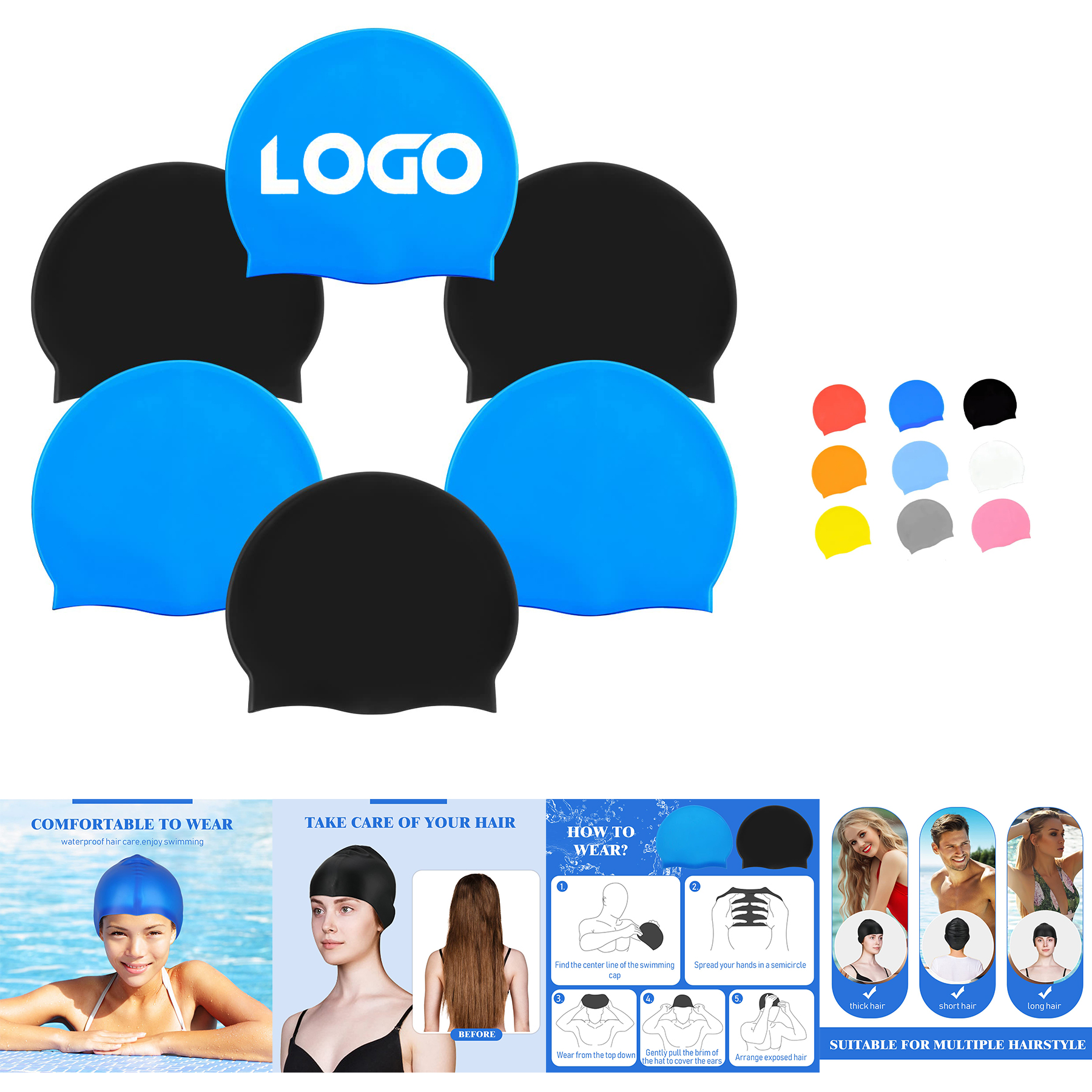 Wrinkle Free Silicone Swim Cap