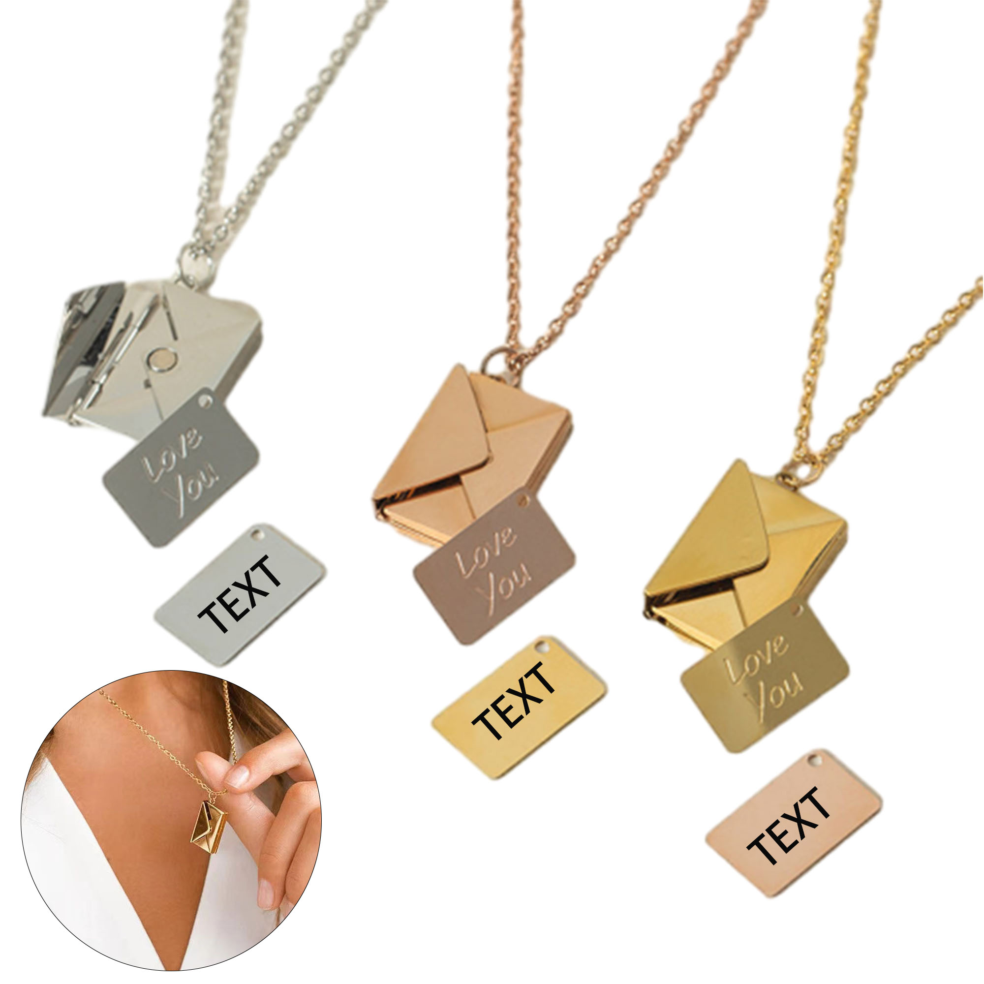 Valentine's Day Stainless Steel Envelope Letter Necklace 1
