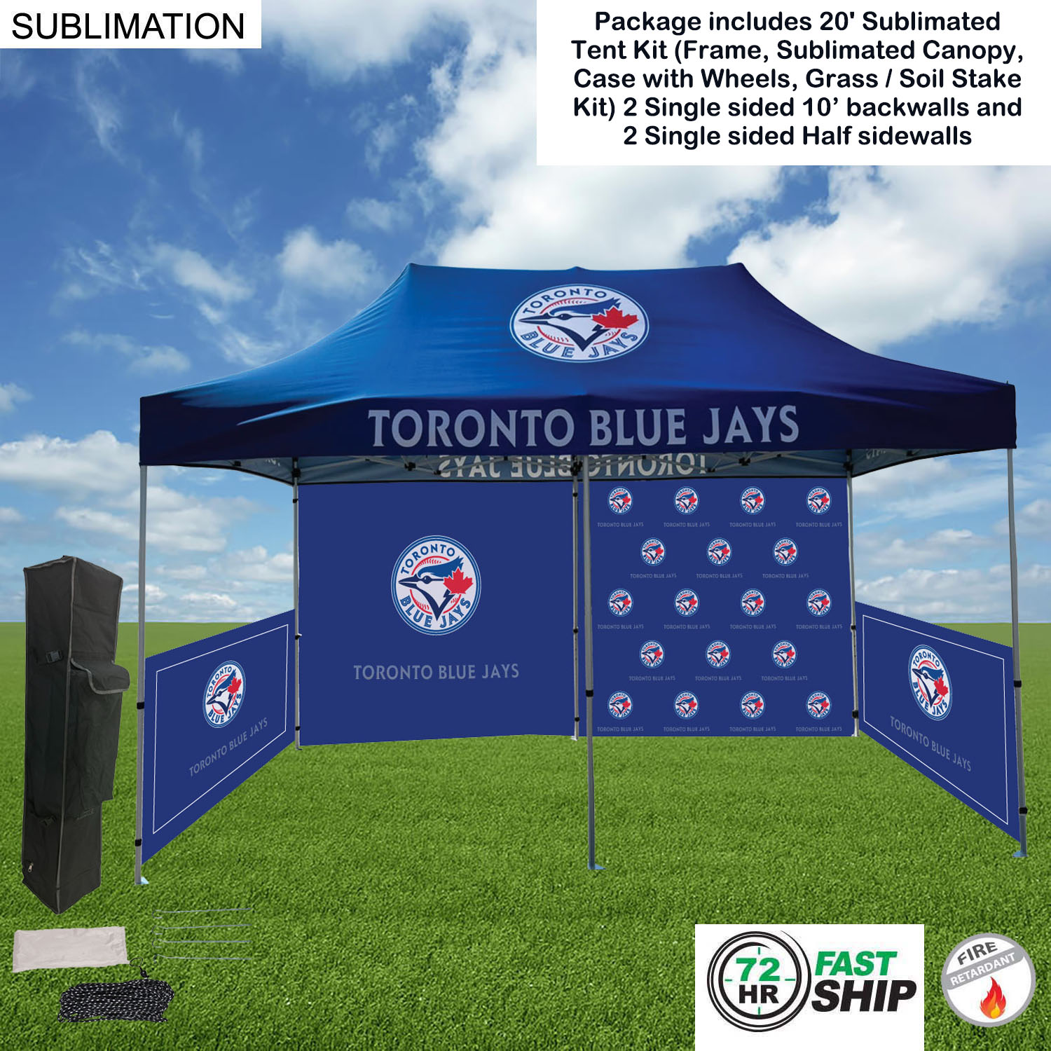 72 Hr Fast Ship - Full Tent Package 1, 20' Sublimated Tent, 2 10' backwalls, 2 half sidewalls 15