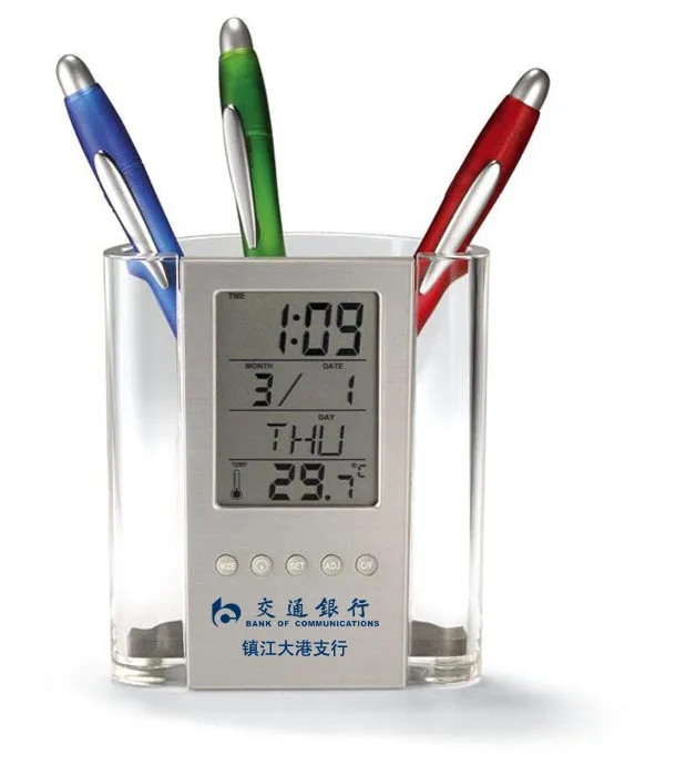 Desktop Calendar Alarm Clock Pen Holder 2
