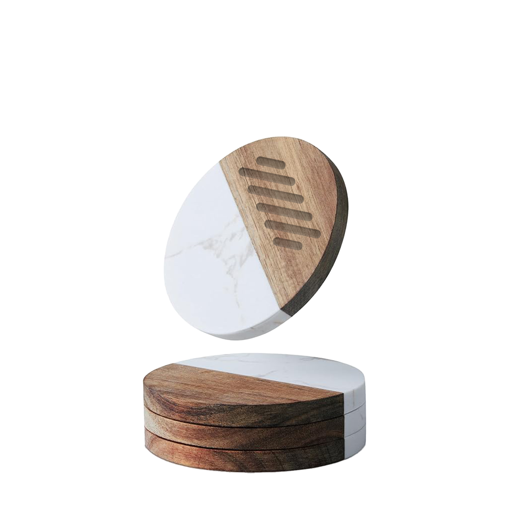 Marble and Wood Spliced Coaster Set