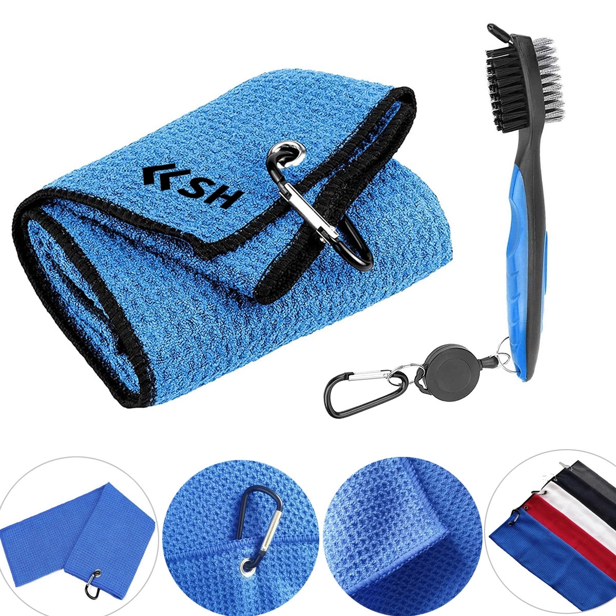 Microfiber Tri-Fold Golf Towel With Brush Tool Kit 2