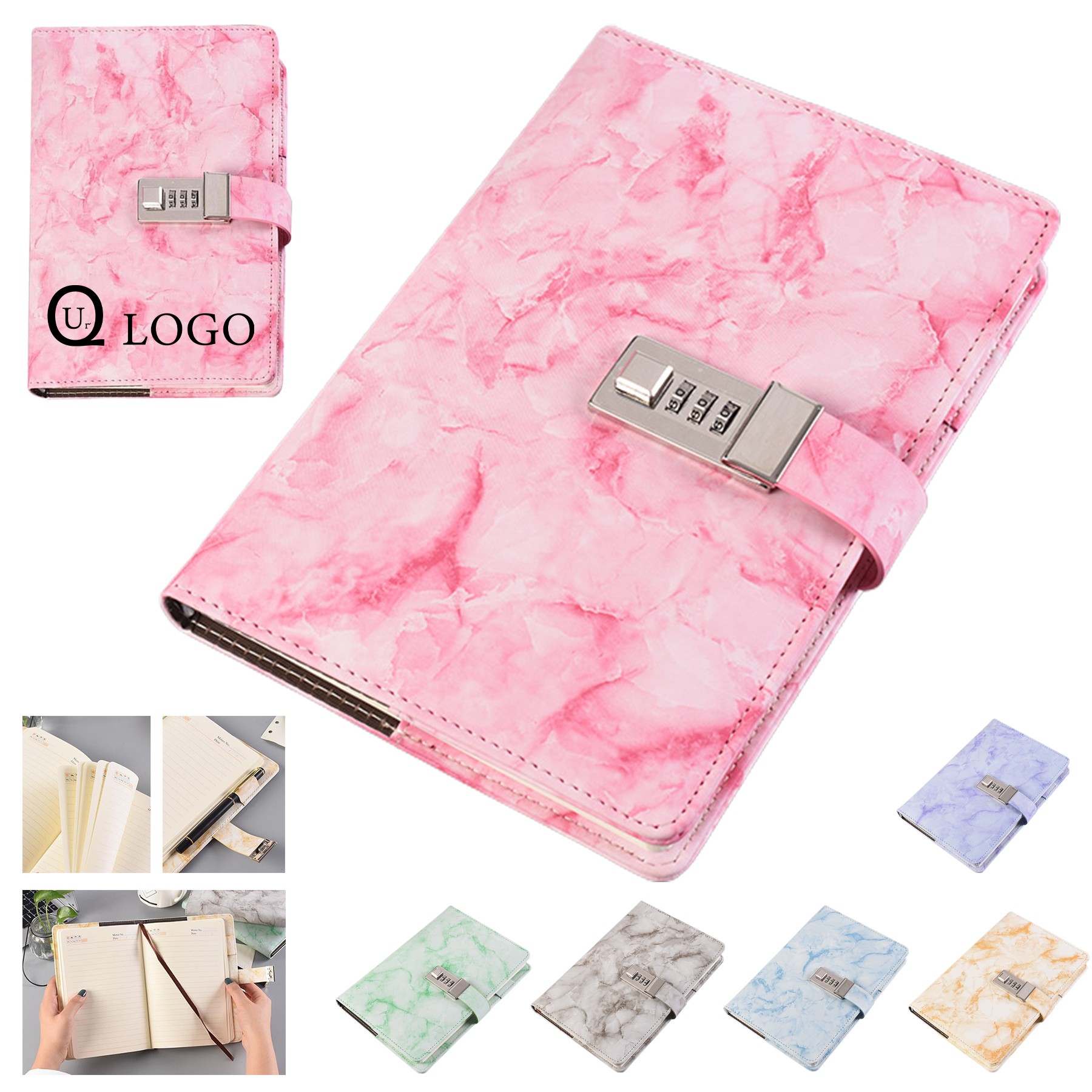 Marble Pu Leather A5 Journal W/ Combination Lock 6