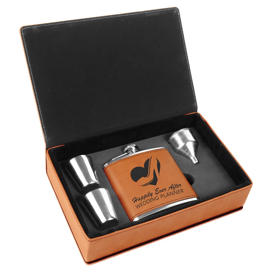 6 oz. Rawhide Leatherette Flask Gift Set 1