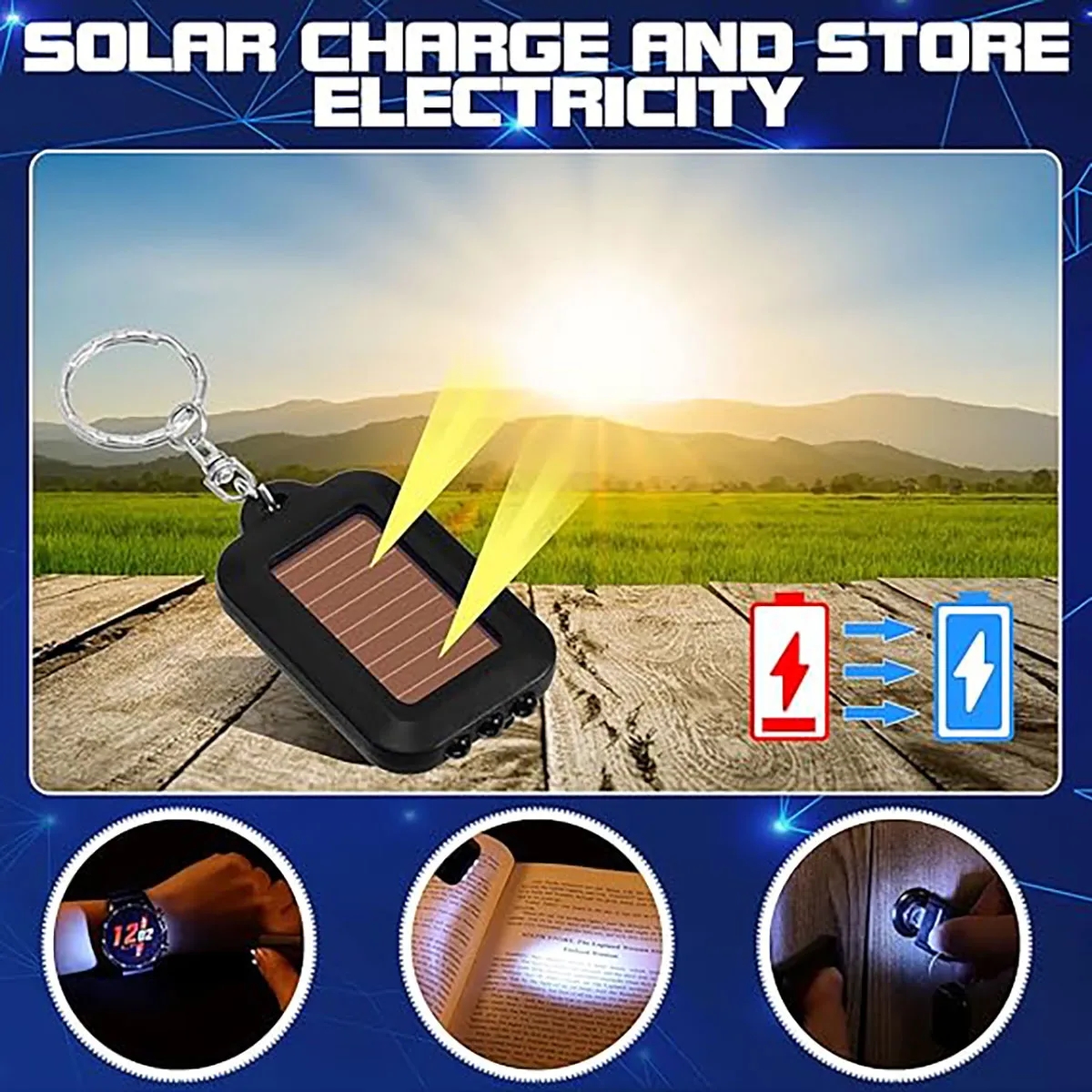 Mini Solar LED Keychain Push Button Switch Flashlight 2