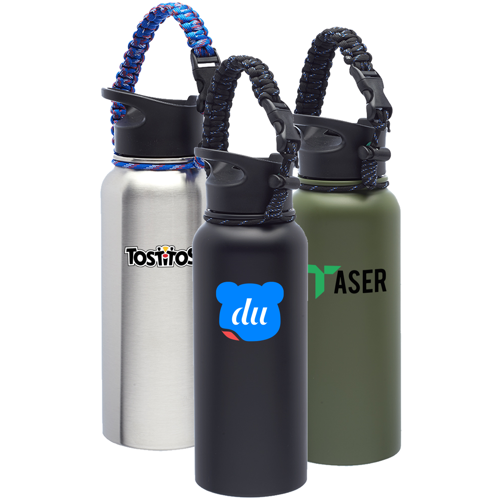 Strapped Stainless Steel Water Bottle - Double Wall, 34 oz. 3