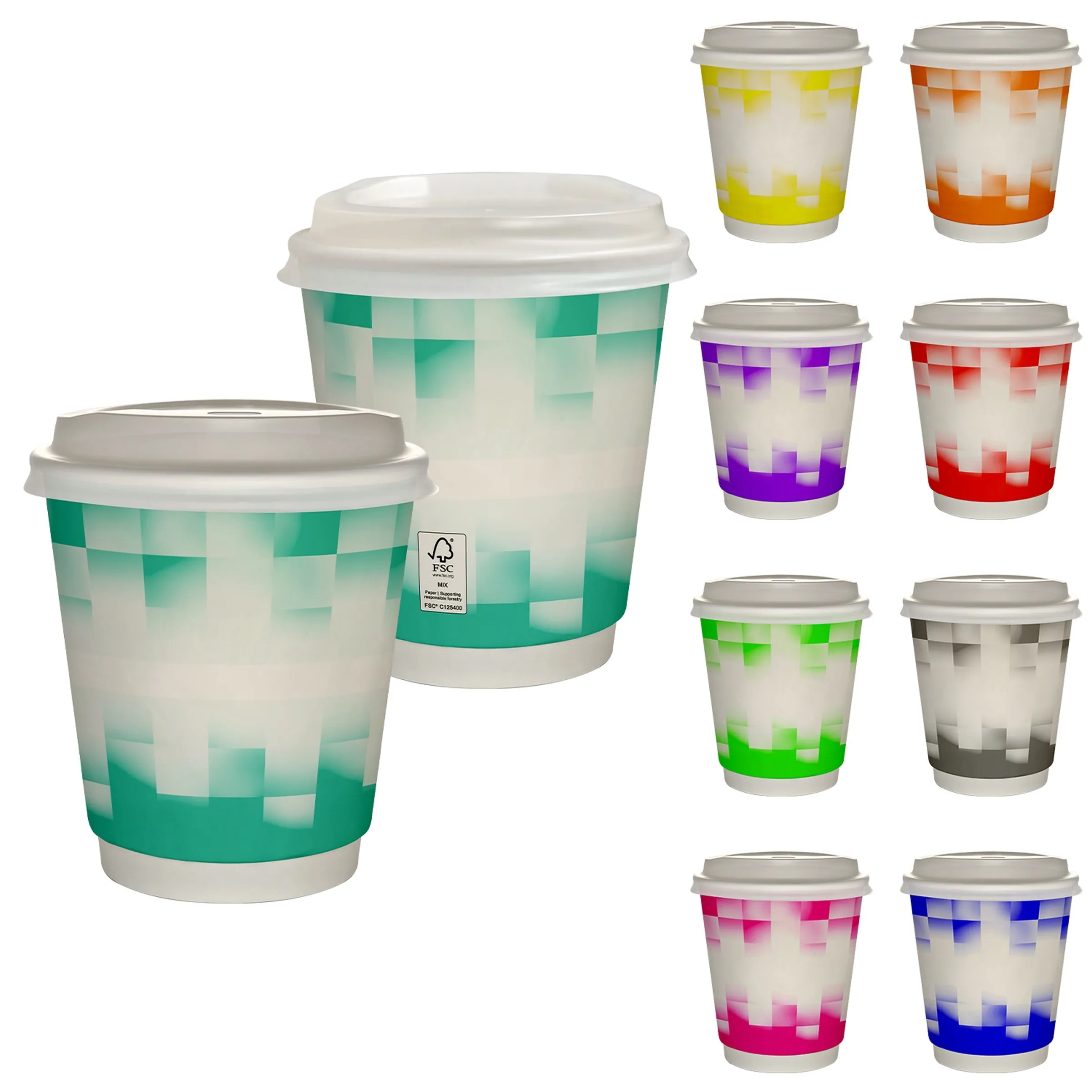 10 oz Full Color Shaded Checkers Insulated Paper Cup With Li 18