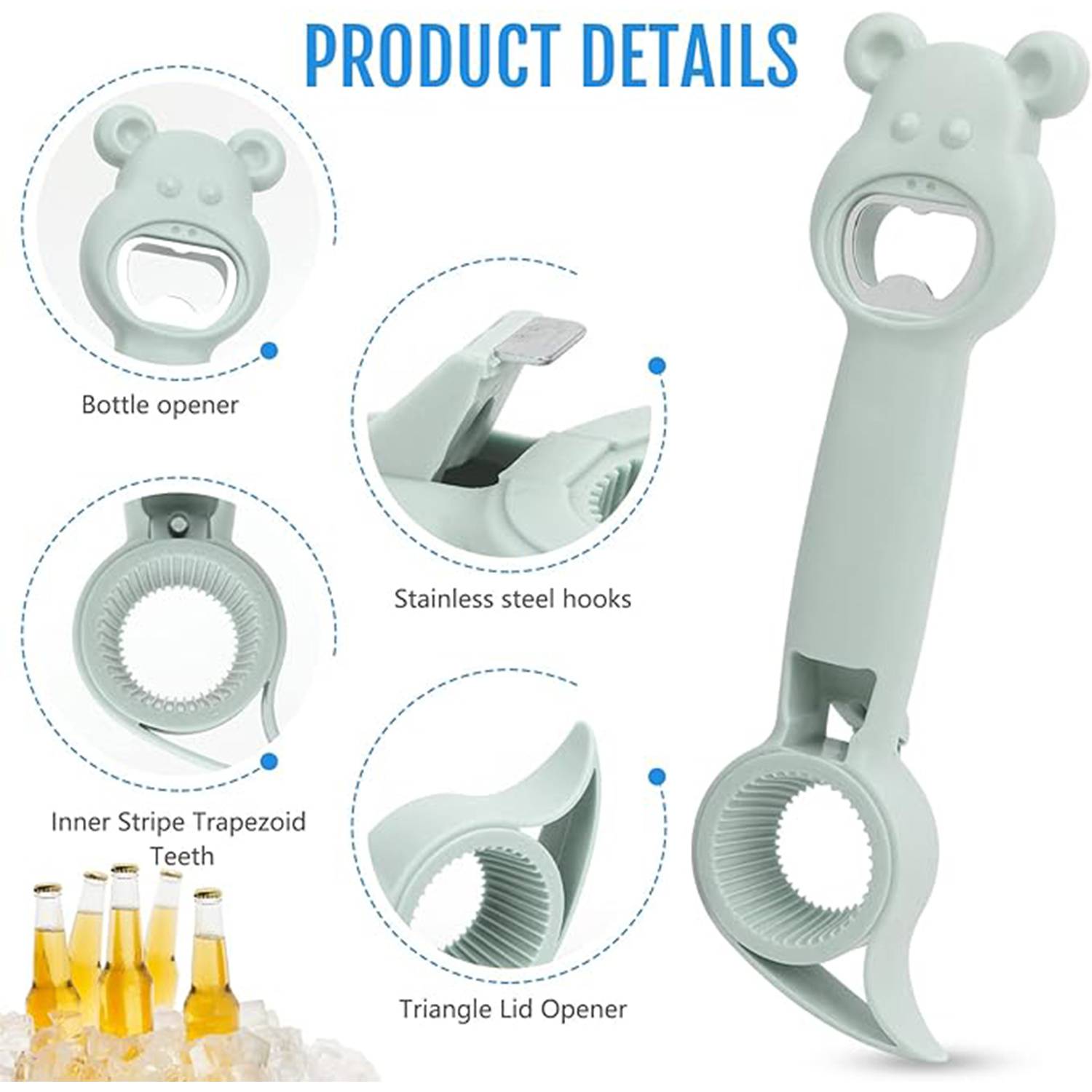 Multi-Use 4-in-1 Bear Non-Slip Labor Saving Bottle Opener, custom kitchen gadget with logo imprint 4