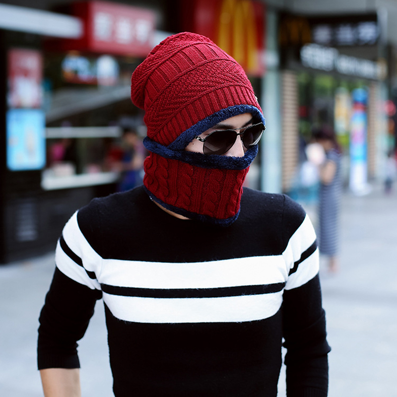 Unisex Beanie Knit Hats Scarf Set w/Thick Fleece Lined 4