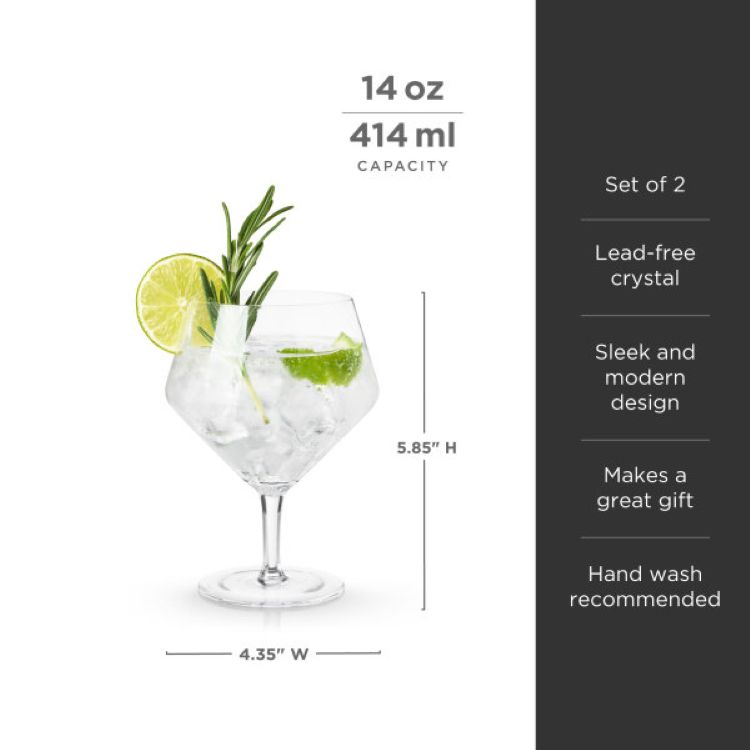 Viski® Angled Crystal Gin & Tonic Glass, set of 2 2