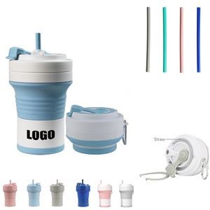 550ml Silicone Collapsible Cup With Straw And Carabiner 7