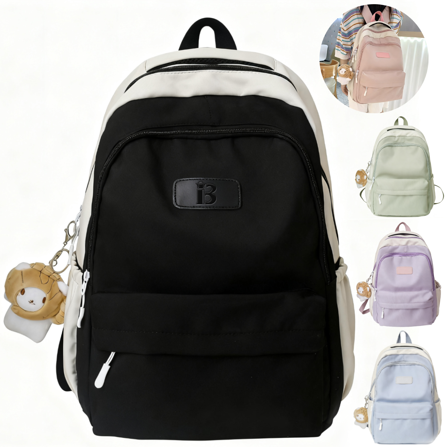 Women Waterproof Nylon Backpack w/ Pendant 6
