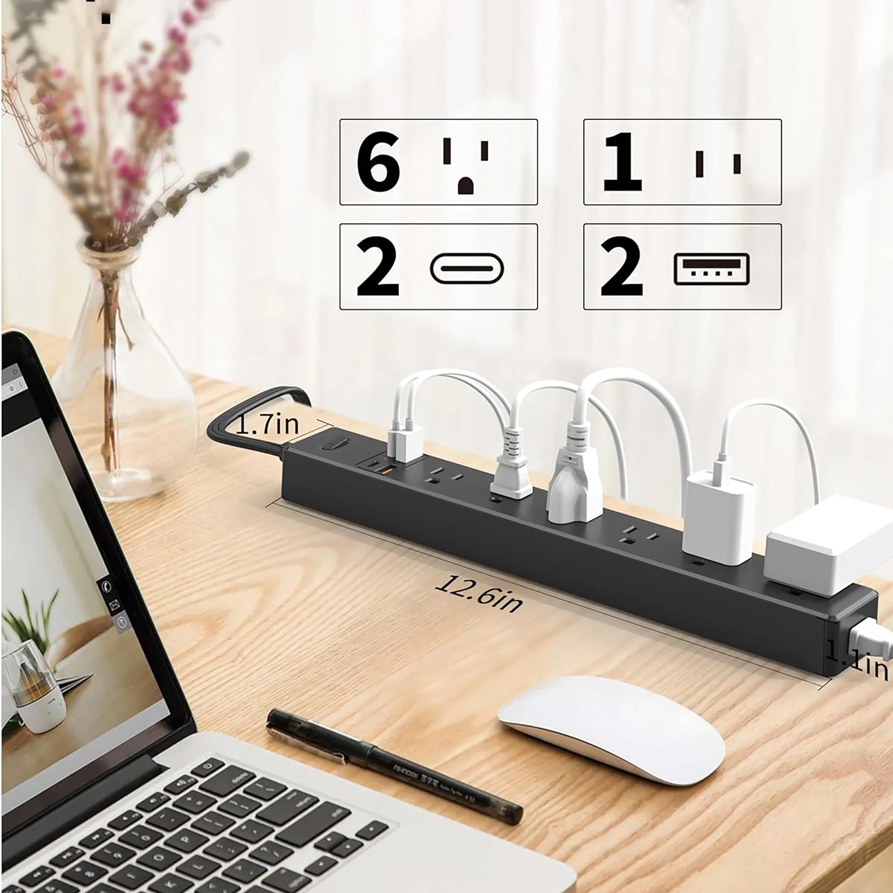 6 Ft Power Strip Surge Protector 6