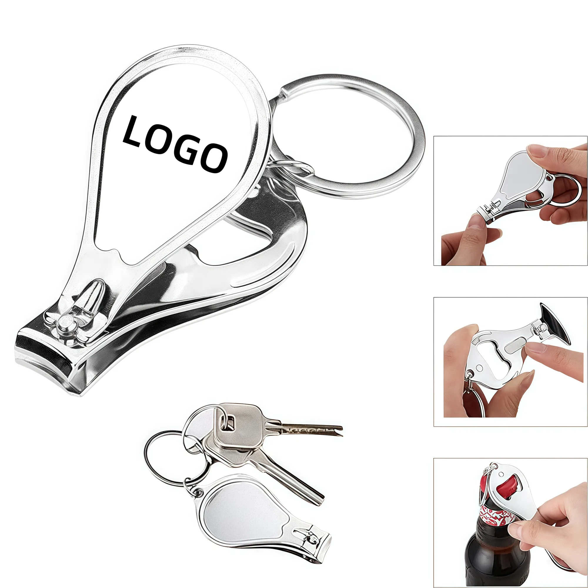 Stainless Steel Nail Clipper Bottle Opener Keychain 1