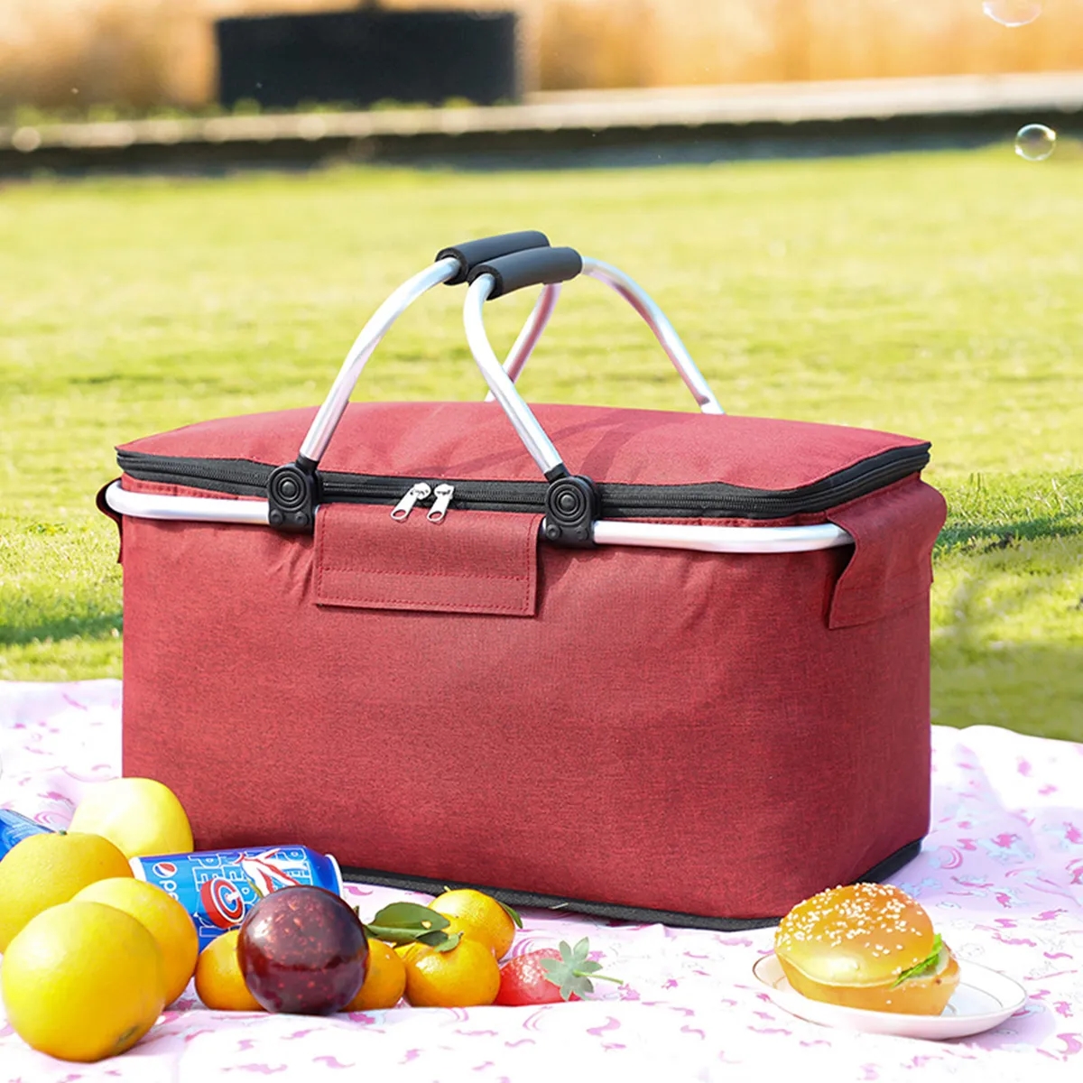 Insulated Folding Picnic Basket Travel Camping Shopping Bag 6