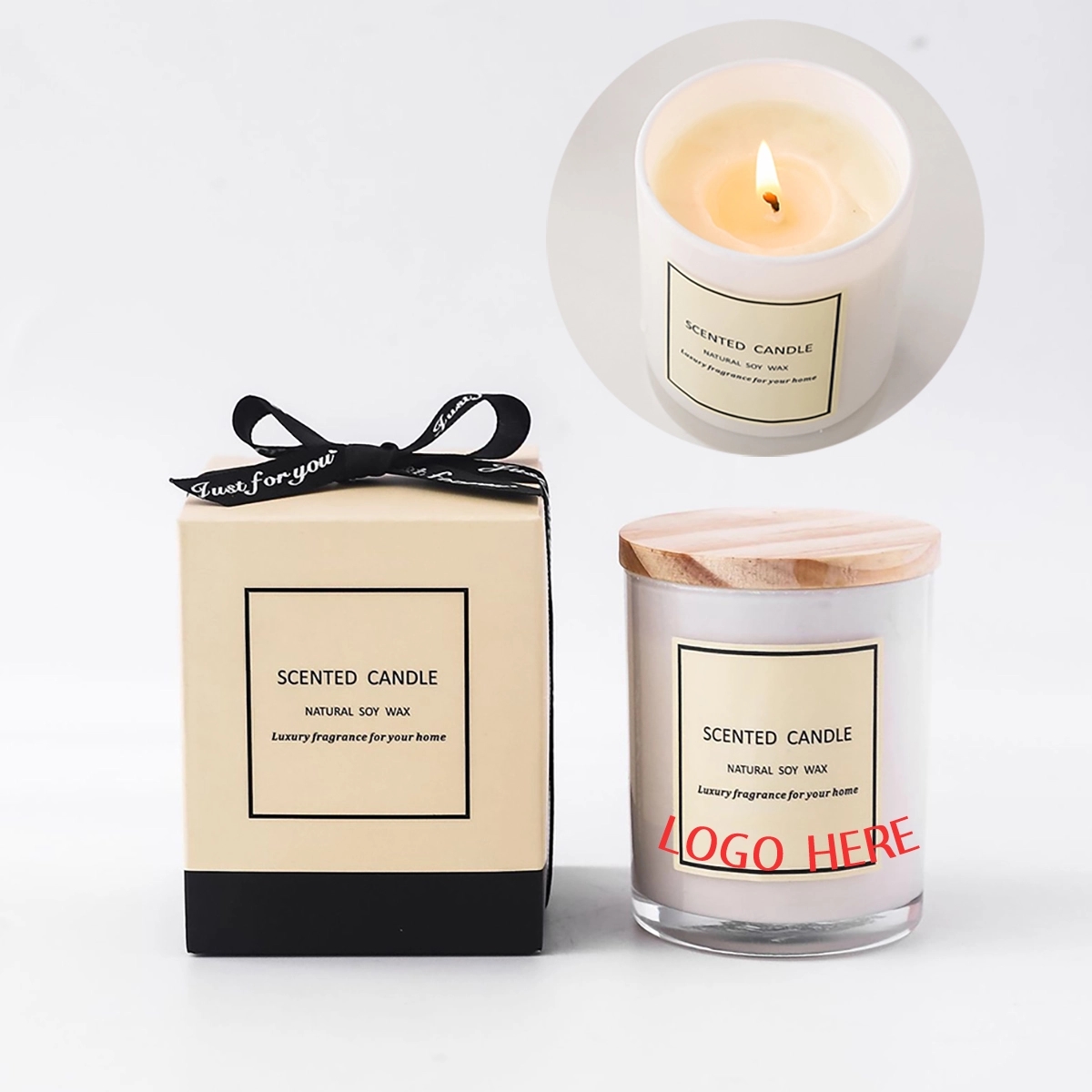 White Glass Scented Candle With Wooden Lid 1