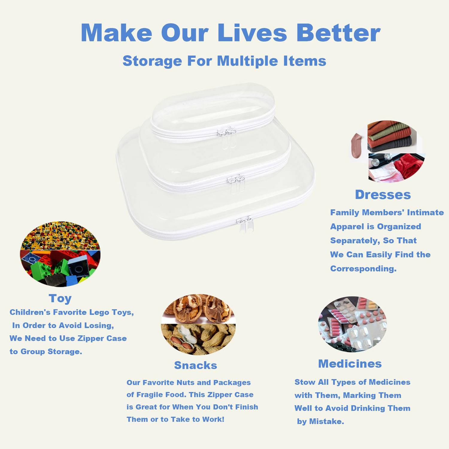 Portable Transparent Zipper Plastic Travel Storage Bag 6