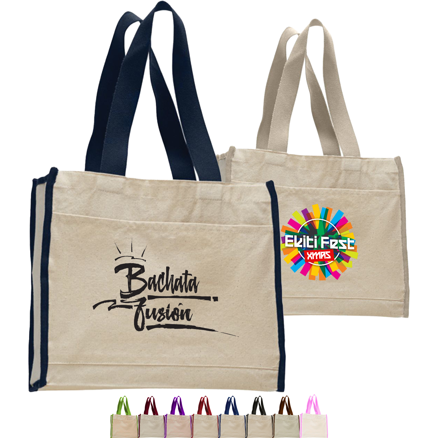 12 oz. Cotton Canvas Gusset Tote Bag w/ Color Handles USA Decorated (14" x 12") 1