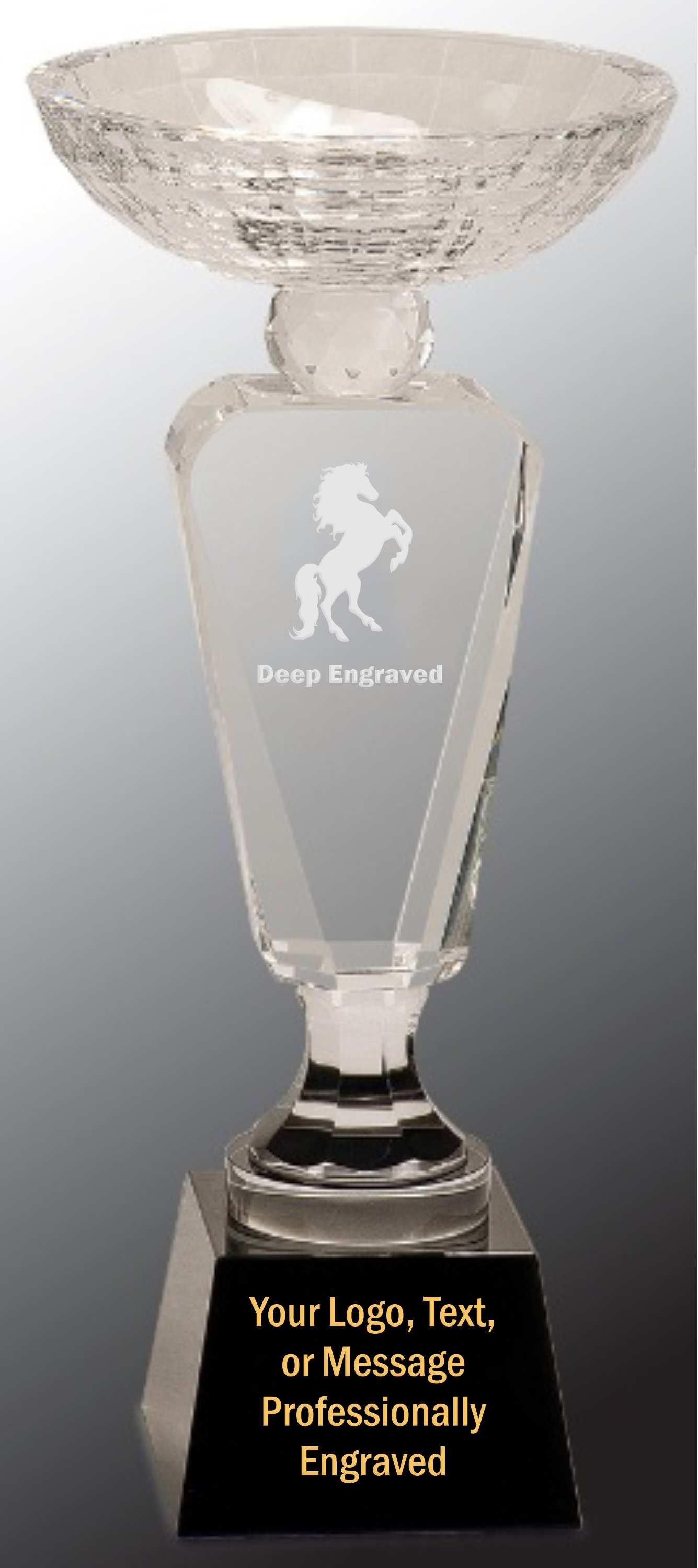 12" Clear Crystal Cup Award with Black Pedestal Base
