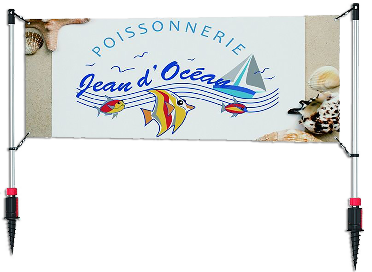 Outdoor Advertising Banner System with Ground Stakes