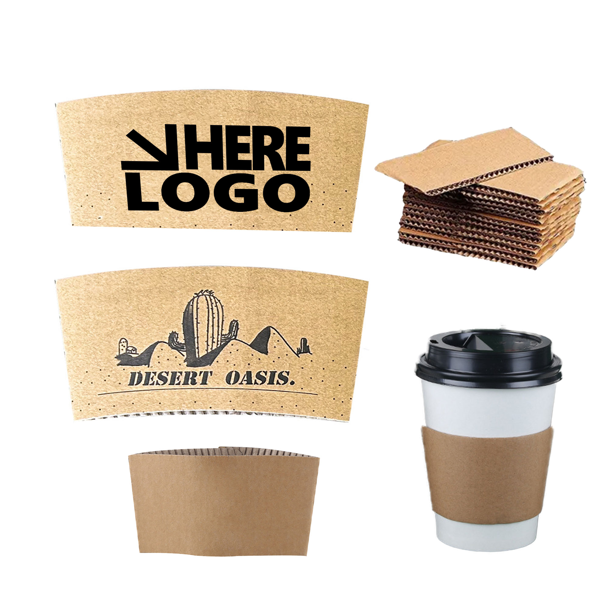 MOQ 100 Paper Coffee Cup Sleeves 16oz 2