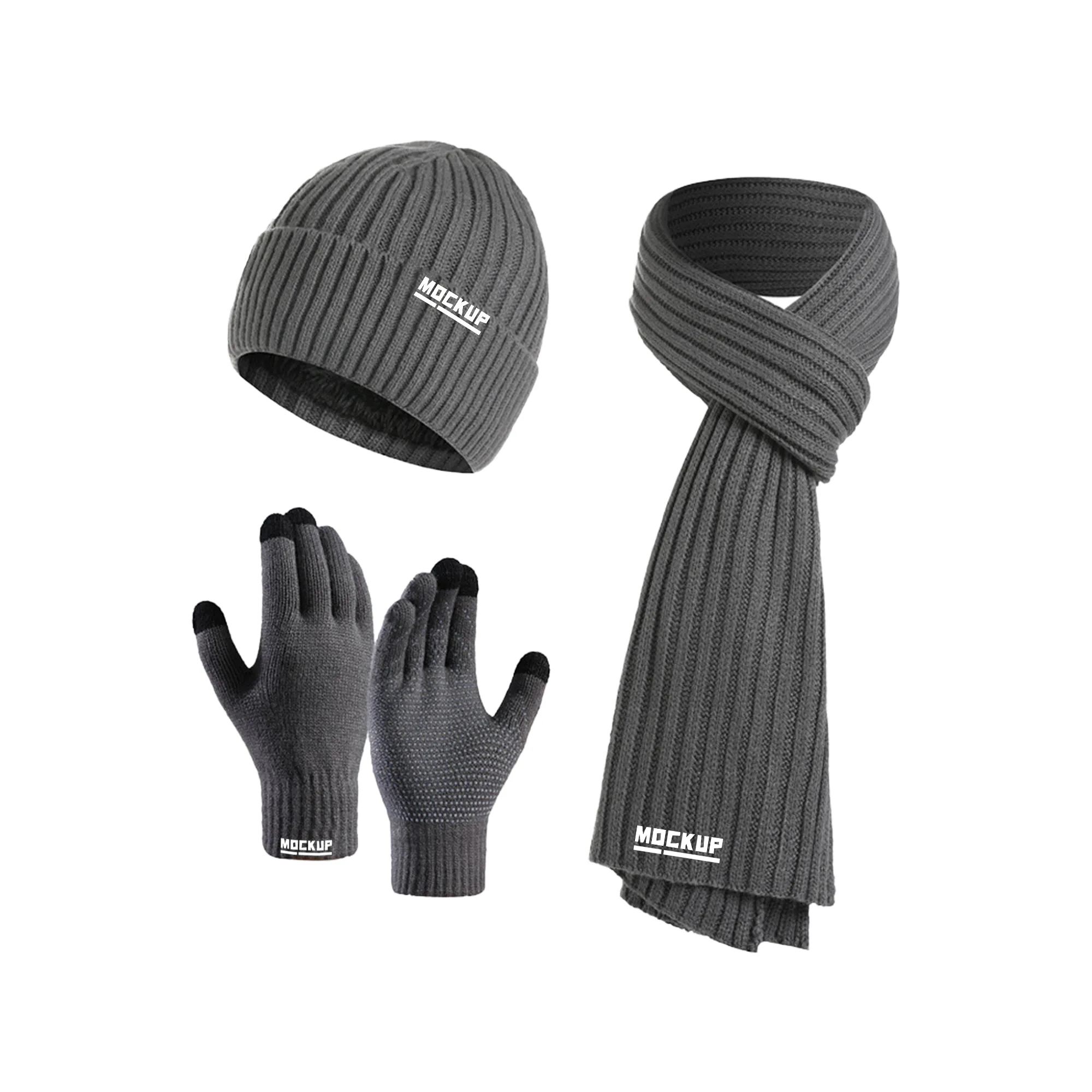 Winter Knitted Beanie Hat Scarf Glove Set 3