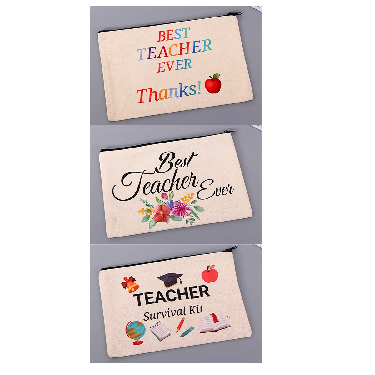 10 Pcs Zipper Cotton Canvas Pencil Bag 2