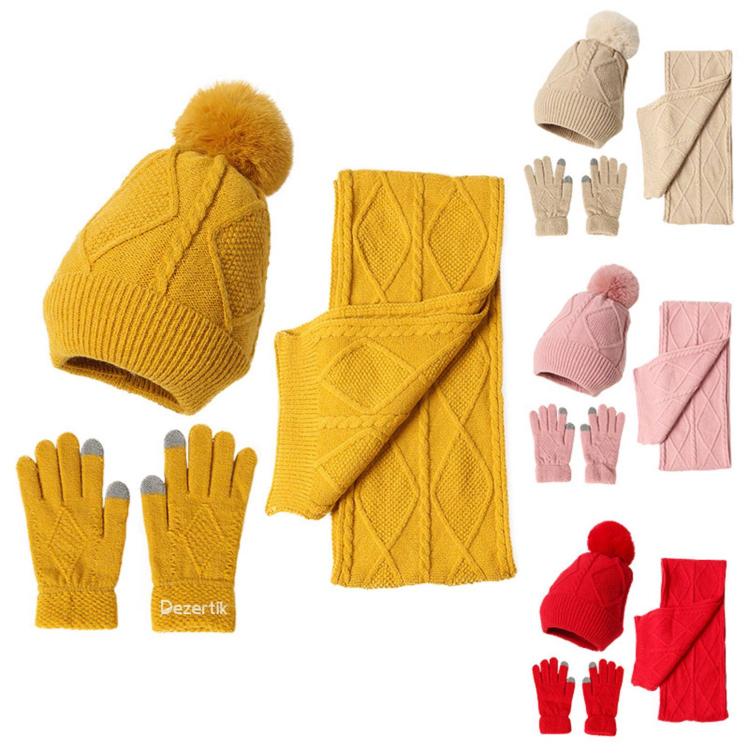 Winter Warm and Thick Hat Scarf Gloves Set of Three 3