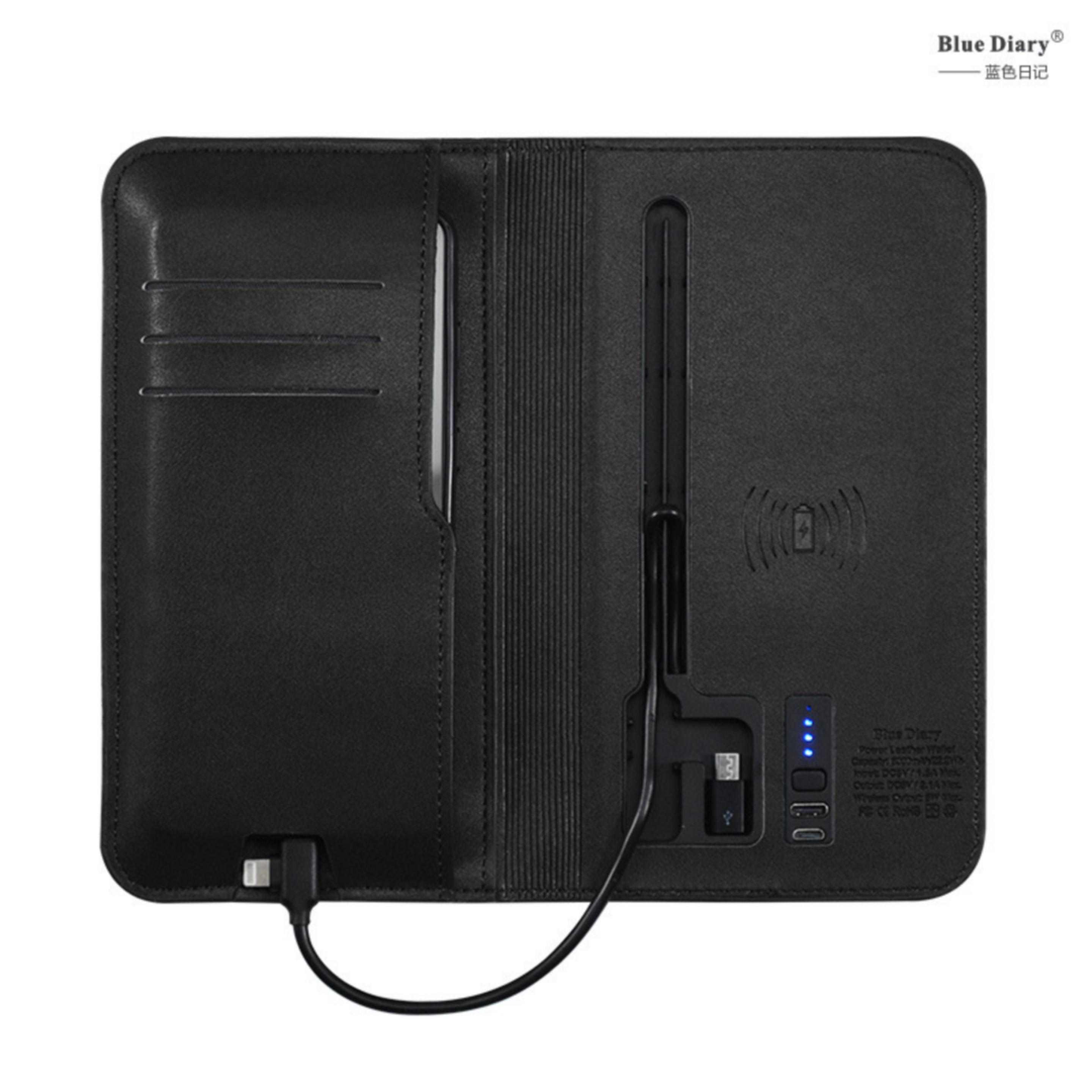 Leather case wallet wireless charging power bank 3