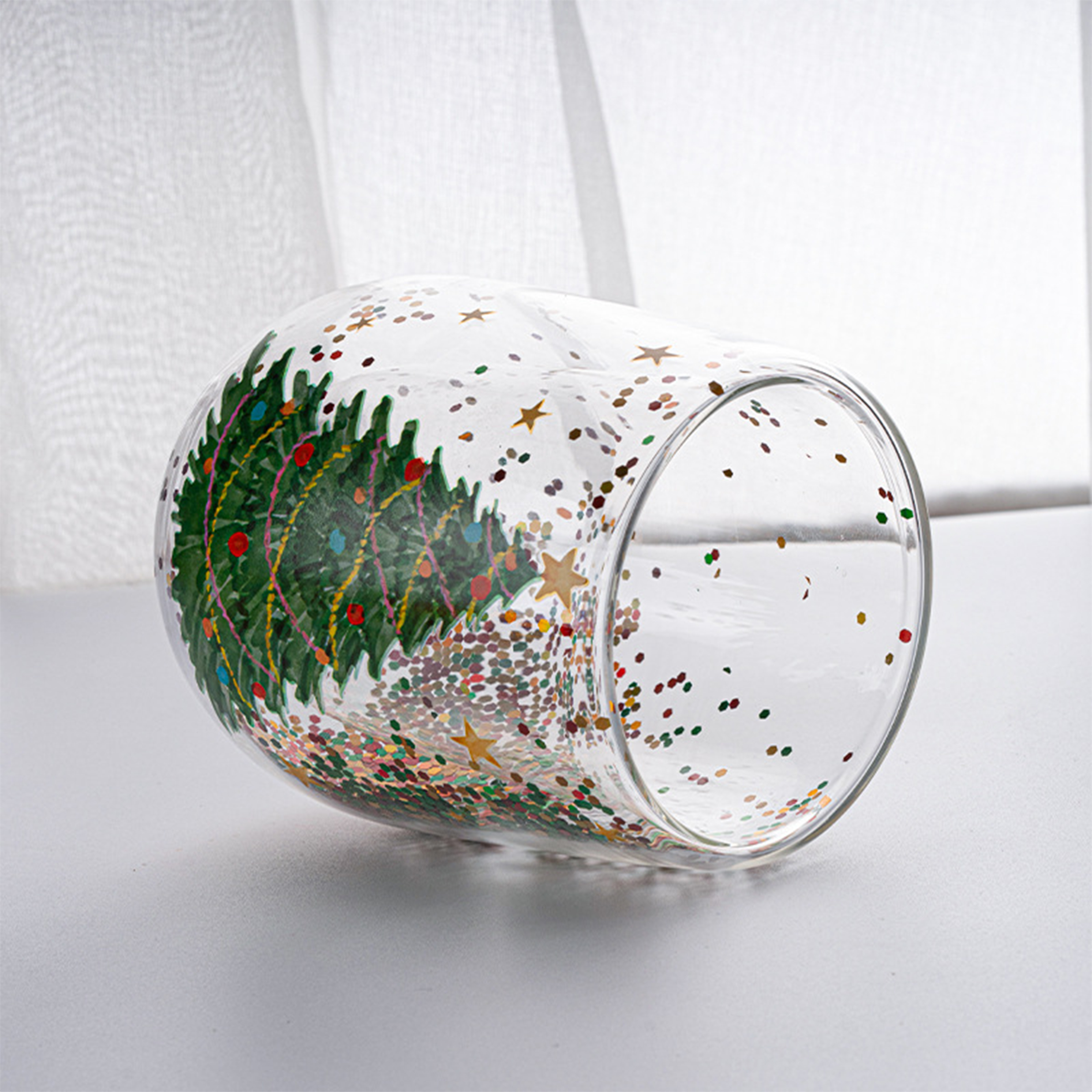 Festive Christmas Glitter Glass with Double Wall Design 1
