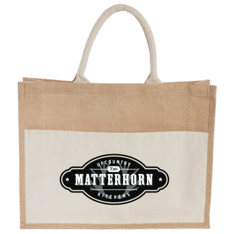 Jute Shopper Tote with Recycled Cotton Pocket, custom tote bag with logo imprint 8