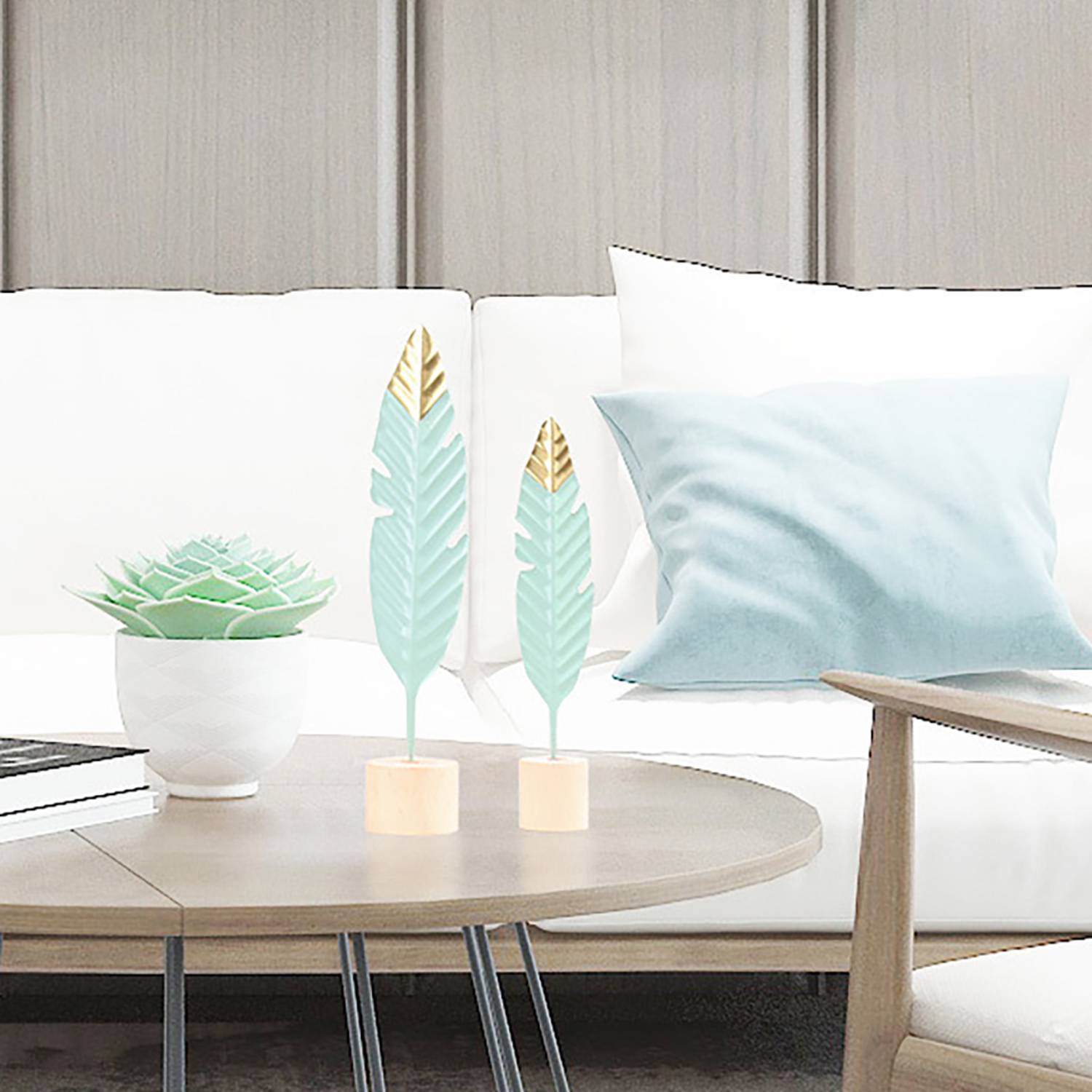 Elegant Home Decor Feather Decoration W/ Wooden Base 6