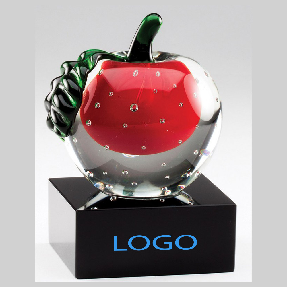 ELEGANT CRYSTAL RED APPLE ENCAPSULATED IN CLEAR CRYSTAL SKIN ON BLACK CRYSTAL BASE 1