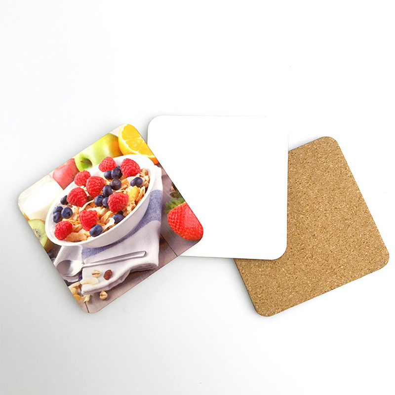 4" Square Absorbing Ceramic Coasters with Cork Base 3