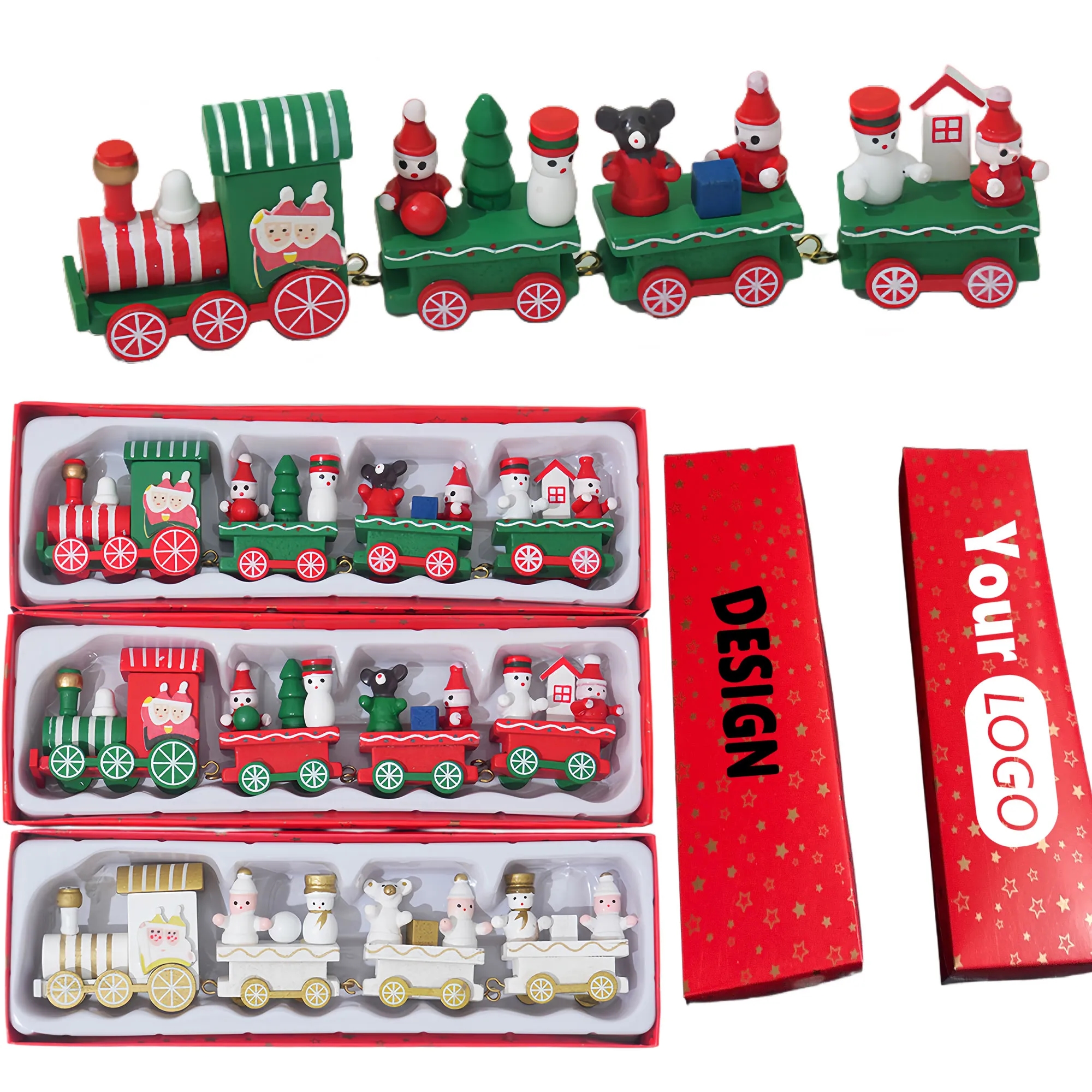 Festive Wooden Christmas Train Set Decor