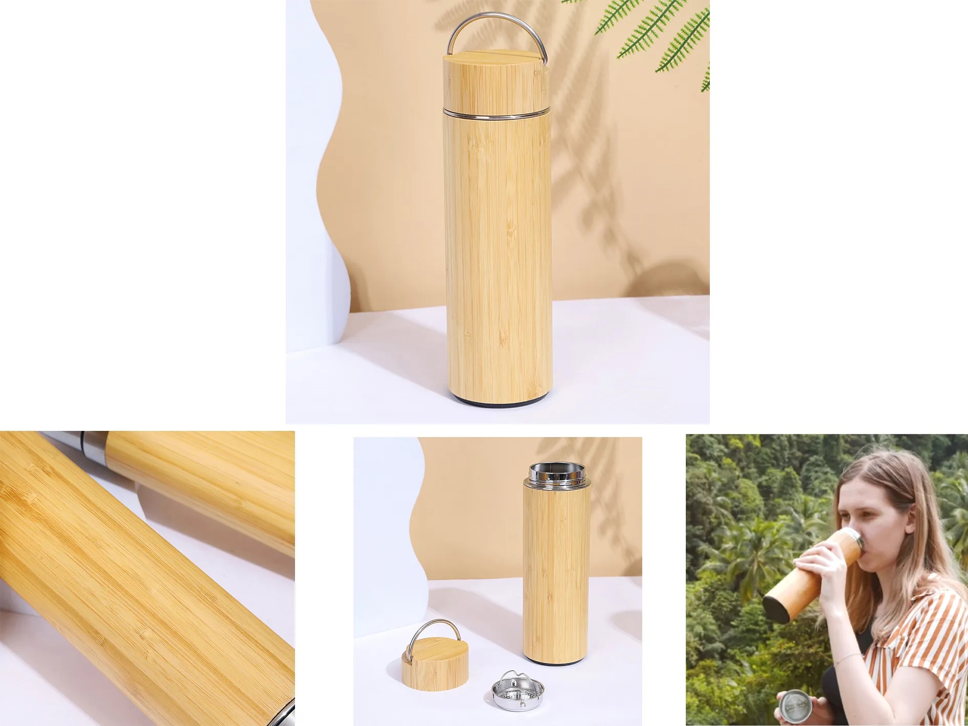 15 Oz Stainless Steel Bamboo Insulated Mug with Tea Infuser 2