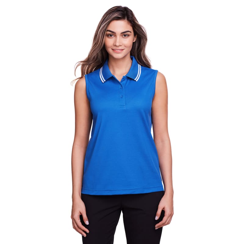 Devon & Jones Ladies' CrownLux Performance™ Plaited Tipped Sleeveless Polo 2