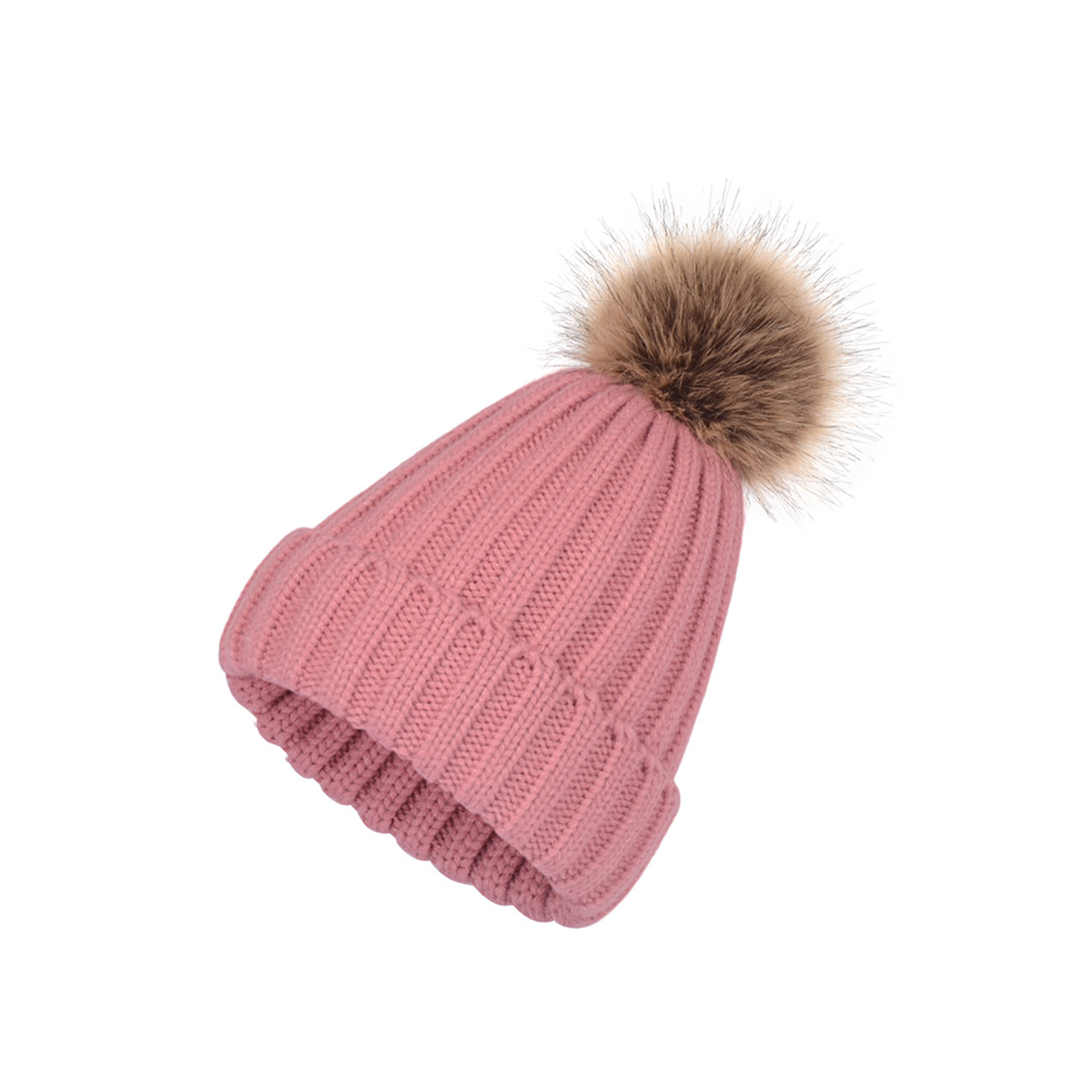 Acrylic Knit Winter Hat With Removable Faux Fur Pom 4