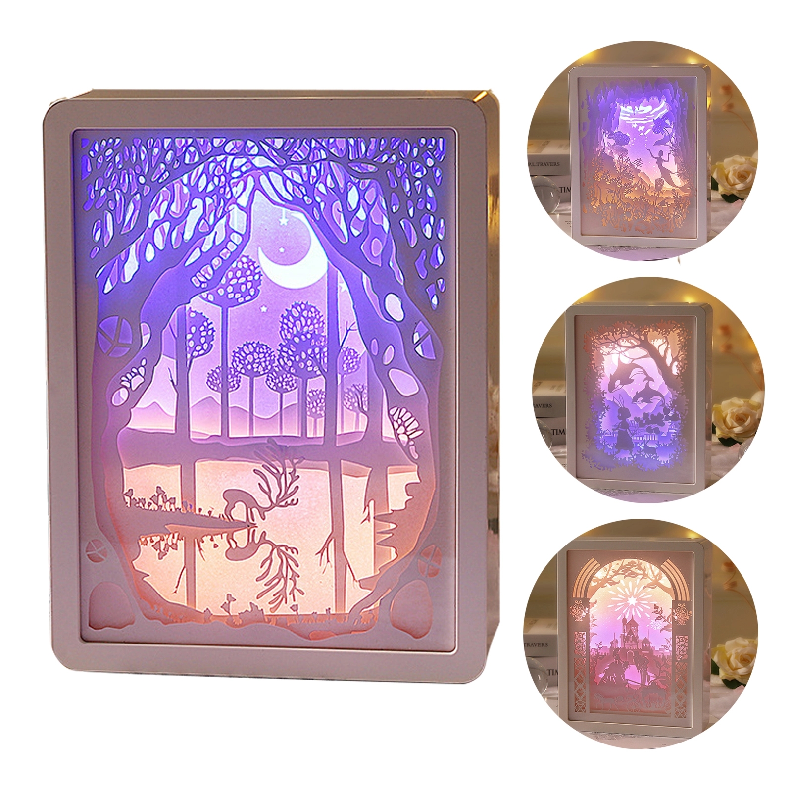 3D Paper Carving Night Light Shadow Box Sculptures Frame 2