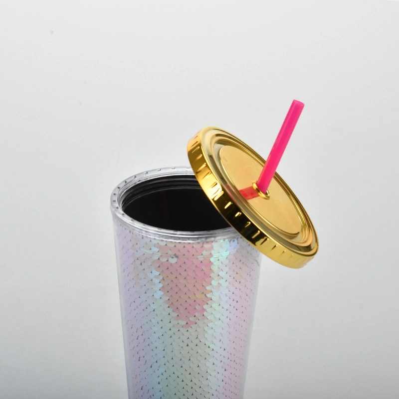 Custom Transparent AS Plastic Sequin Straw Tumbler 8