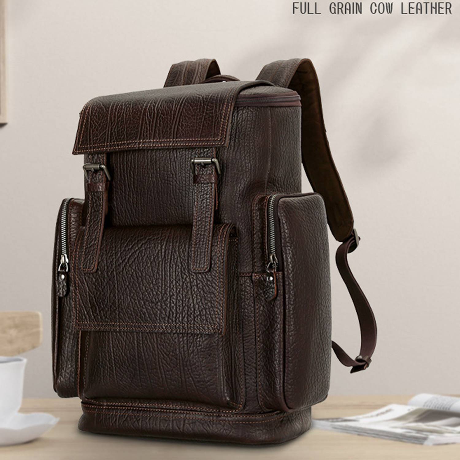 Leather Top Cowhide Men'S Backpack 2